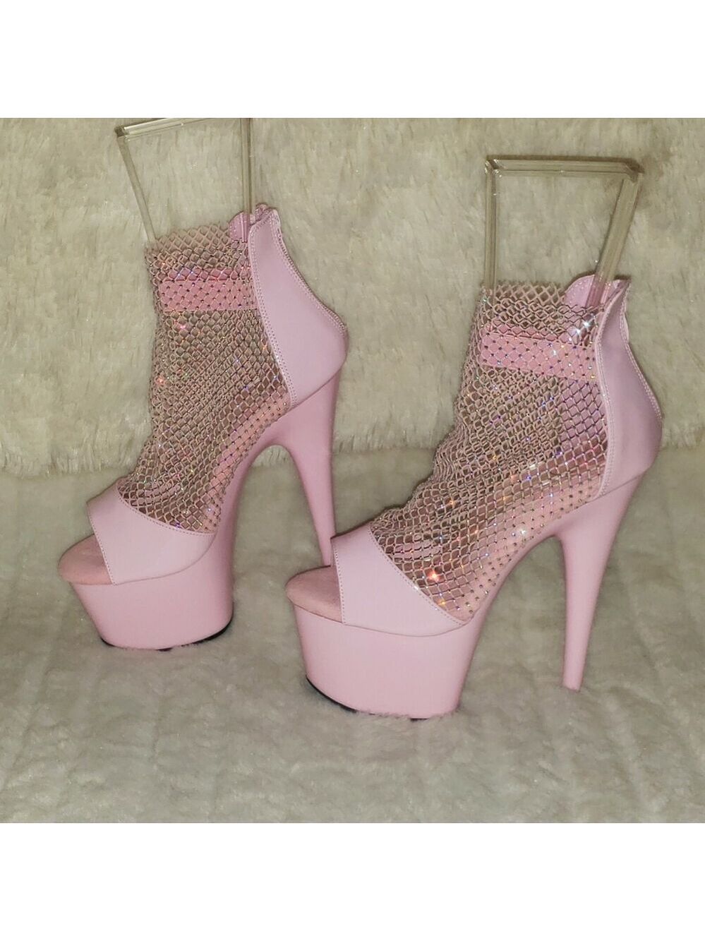NIB Adore 765RM Baby Pink Rhinestone Mesh Platform 7" High Heel Sandal Shoes - Picture 13 of 13